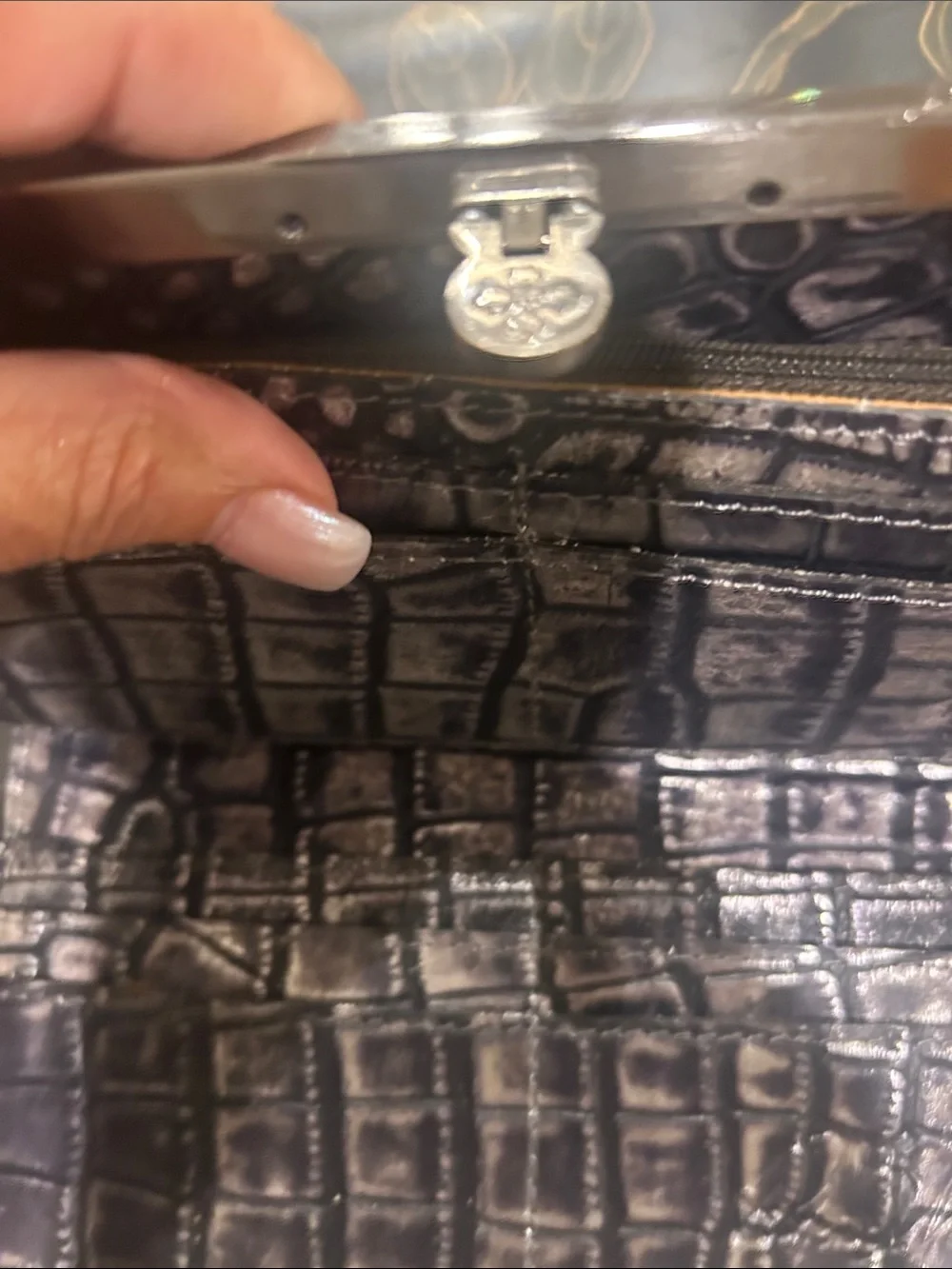 Patricia Nash Croc-Embossed black Clutch with Silver Frame